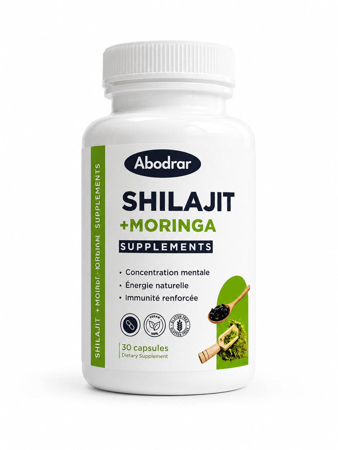 Shilajit + Moringa مكمل غذائي يجمع بين الشيلَاجيت والمورينغا.