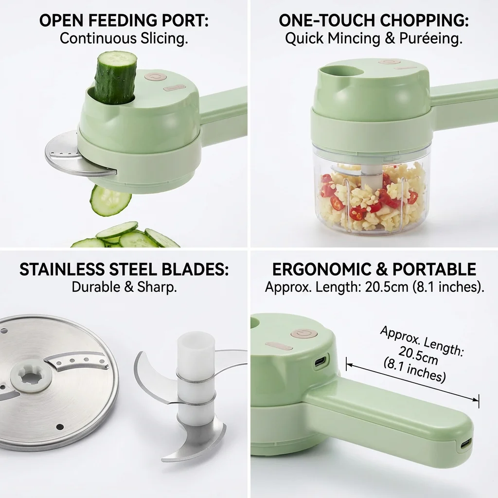قطاعة خضروات كهربائية - Hachoir Électrique Portable 4 en 1 pour Légumes