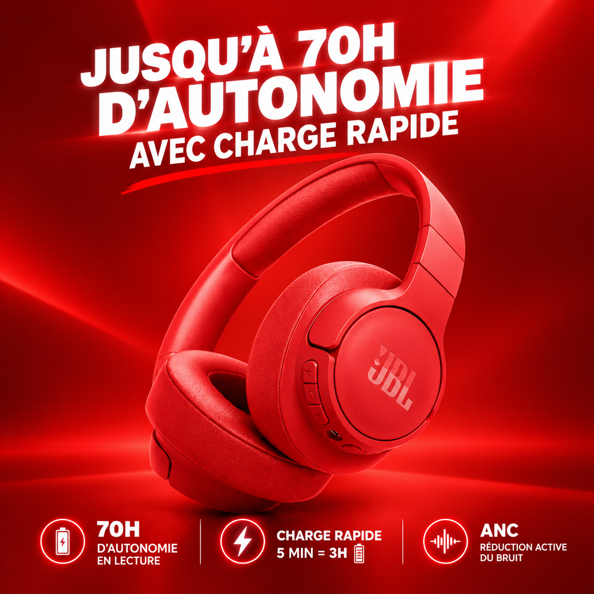Offre septembre !!🔥 : Casque JBL Rouge Version USA🇺🇸+ 3 Mois Netflix/Spotify cadeau🎁