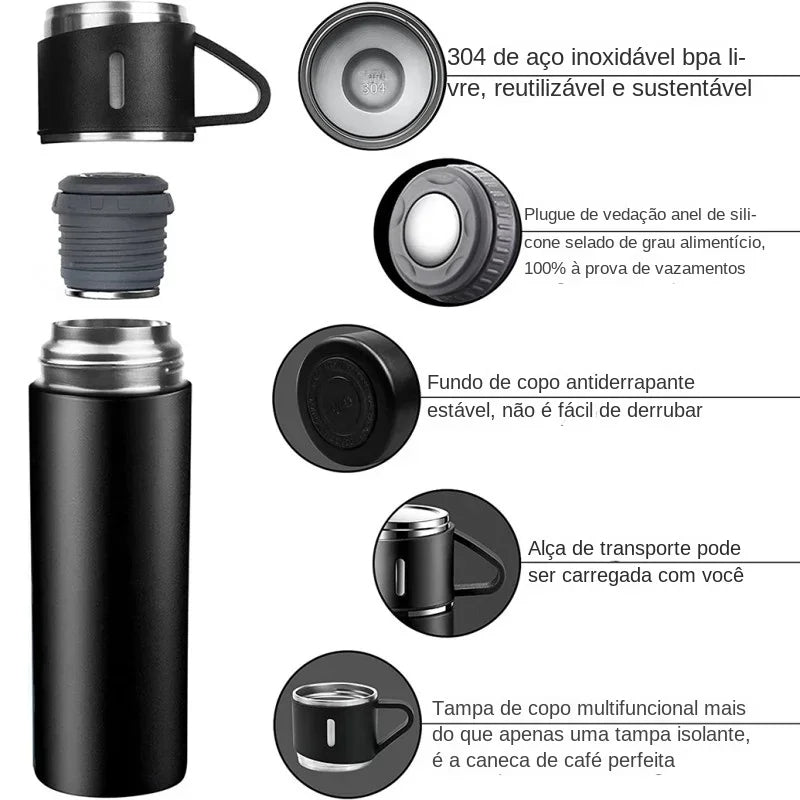 Thermos avec 3 tasses  ترمس من الفولاذ المقاوم للصدأ