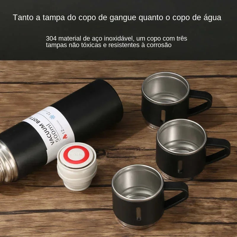 Thermos avec 3 tasses  ترمس من الفولاذ المقاوم للصدأ