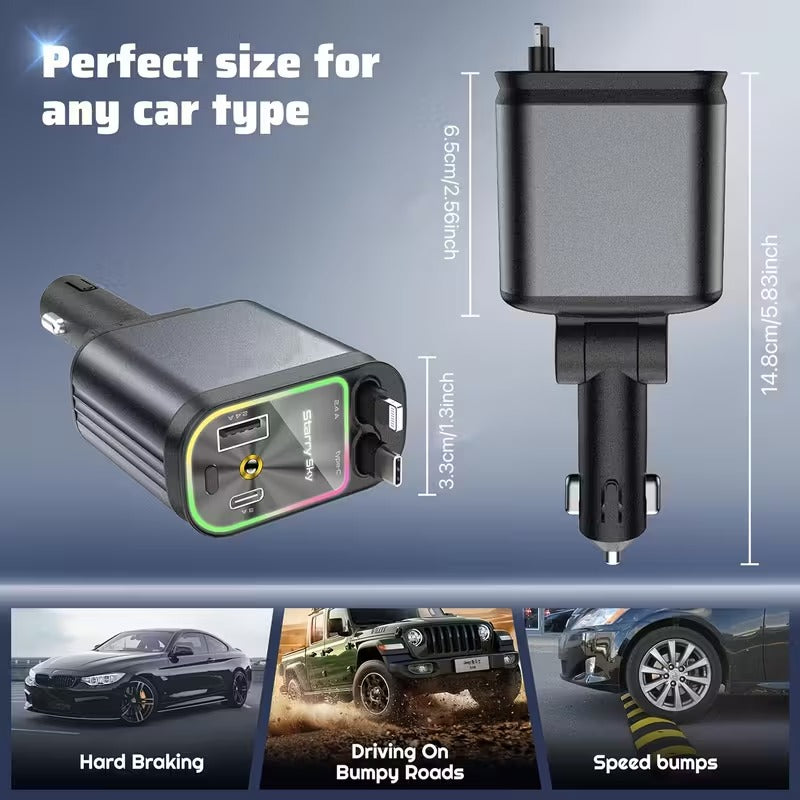 Starry Sky 4 in 1 Fast Charging Car Charger  شاحن سيارة قابل للسحب