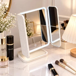 led lighted مرآة مكياج ثلاثية الطي
