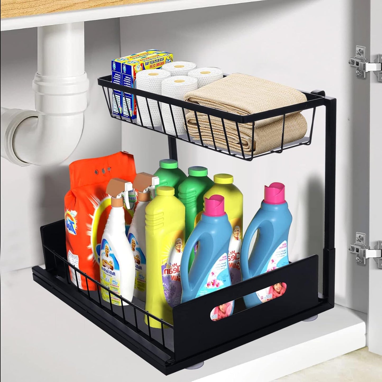 Cabinet Sink Rack Organizer منظم حوض الخزانة،