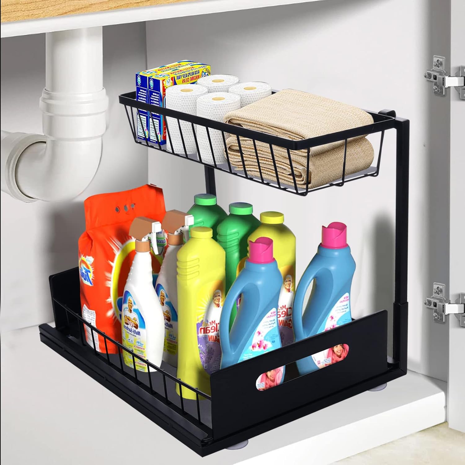 Cabinet Sink Rack Organizer منظم حوض الخزانة،