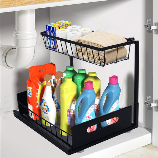 Cabinet Sink Rack Organizer منظم حوض الخزانة،
