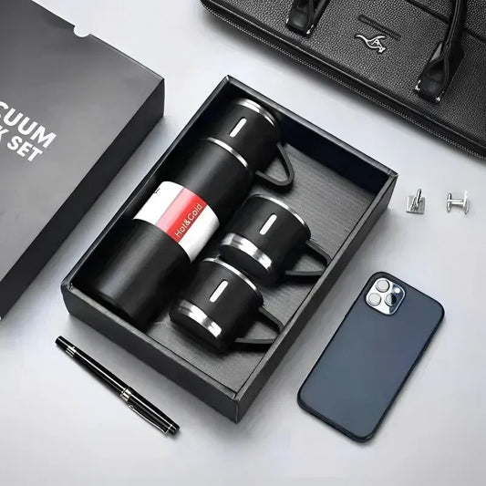 Thermos avec 3 tasses  ترمس من الفولاذ المقاوم للصدأ