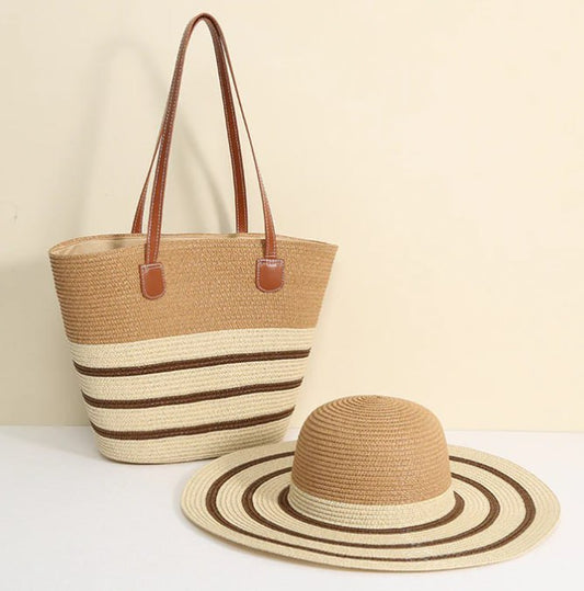 Sac de plage en paille حقيبة شاطئ مع قبعة